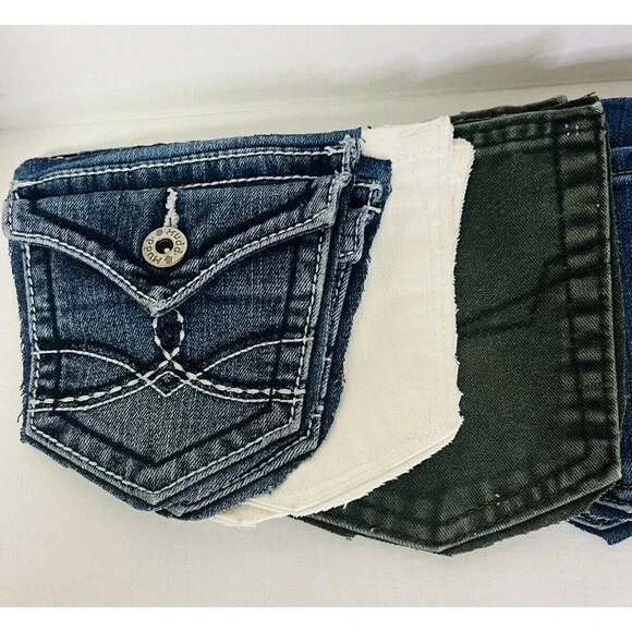20 Denim Pockets Upcycled Variety Shades Sizes Condition Brands Upcycle Crafts - Picture 2 of 5
